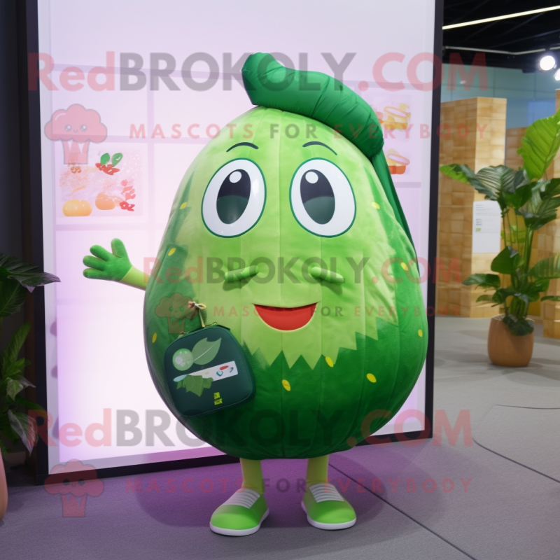 Forest Green Melon mascot costume character dressed with a Mini Skirt and Coin purses