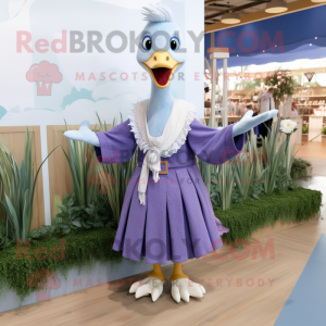 Lavender Swans mascot costume character dressed with a Chambray Shirt and Shawls