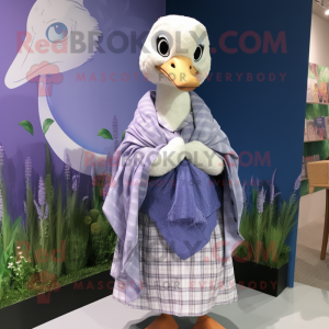 Lavender Swans mascot costume character dressed with a Chambray Shirt and Shawls