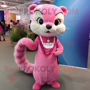 Pink Ferret mascot costume character dressed with a Sheath Dress and Headbands