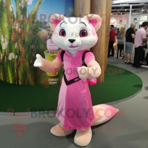 Pink Ferret mascot costume character dressed with a Sheath Dress and Headbands