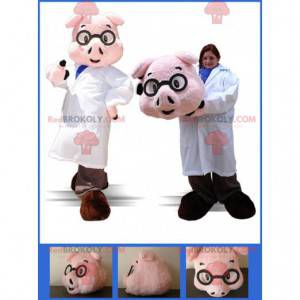 Mascotte de cochon habillé en infirmier en médecin -