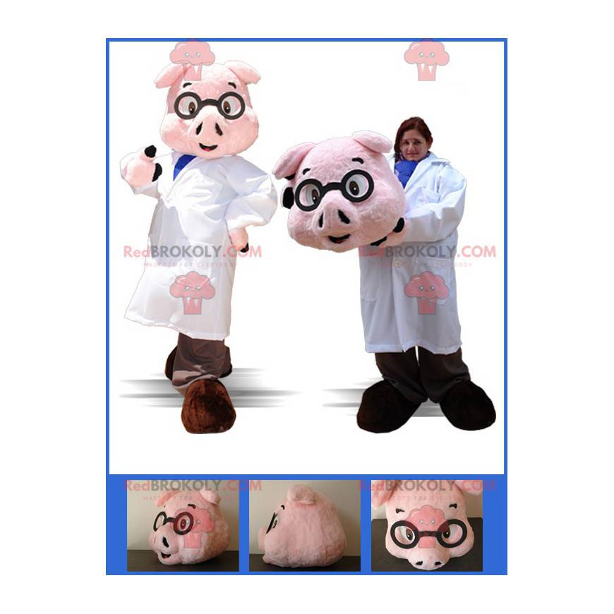 Mascotte de cochon habillé en infirmier en médecin -
