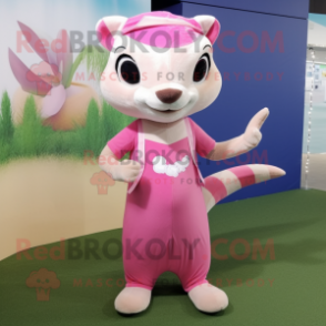 Pink Ferret mascot costume character dressed with a Sheath Dress and Headbands