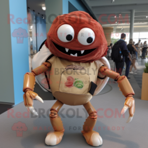 Brown Crab Cakes mascot costume character dressed with a Henley Shirt and Backpacks