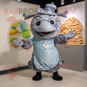Gray Beef Wellington mascot costume character dressed with a Playsuit and Wraps