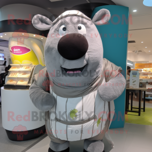 Gray Beef Wellington mascot costume character dressed with a Playsuit and Wraps