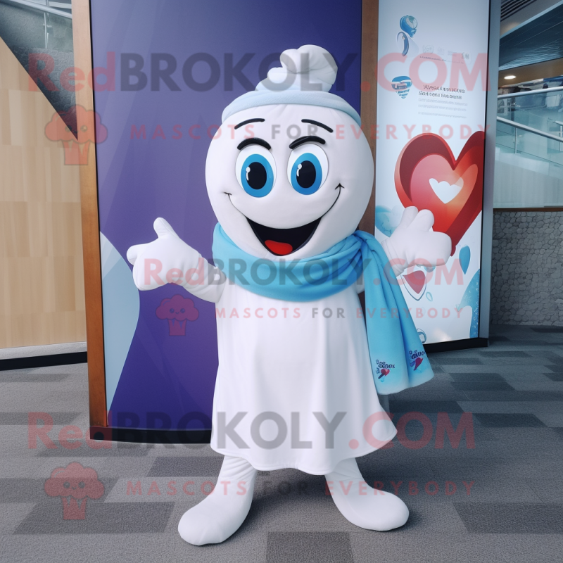 White Heart mascot costume character dressed with a Polo Shirt and Scarves