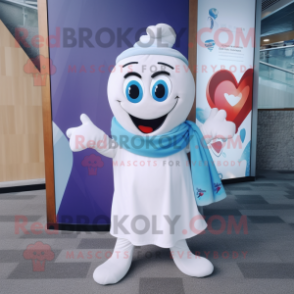 White Heart mascot costume character dressed with a Polo Shirt and Scarves