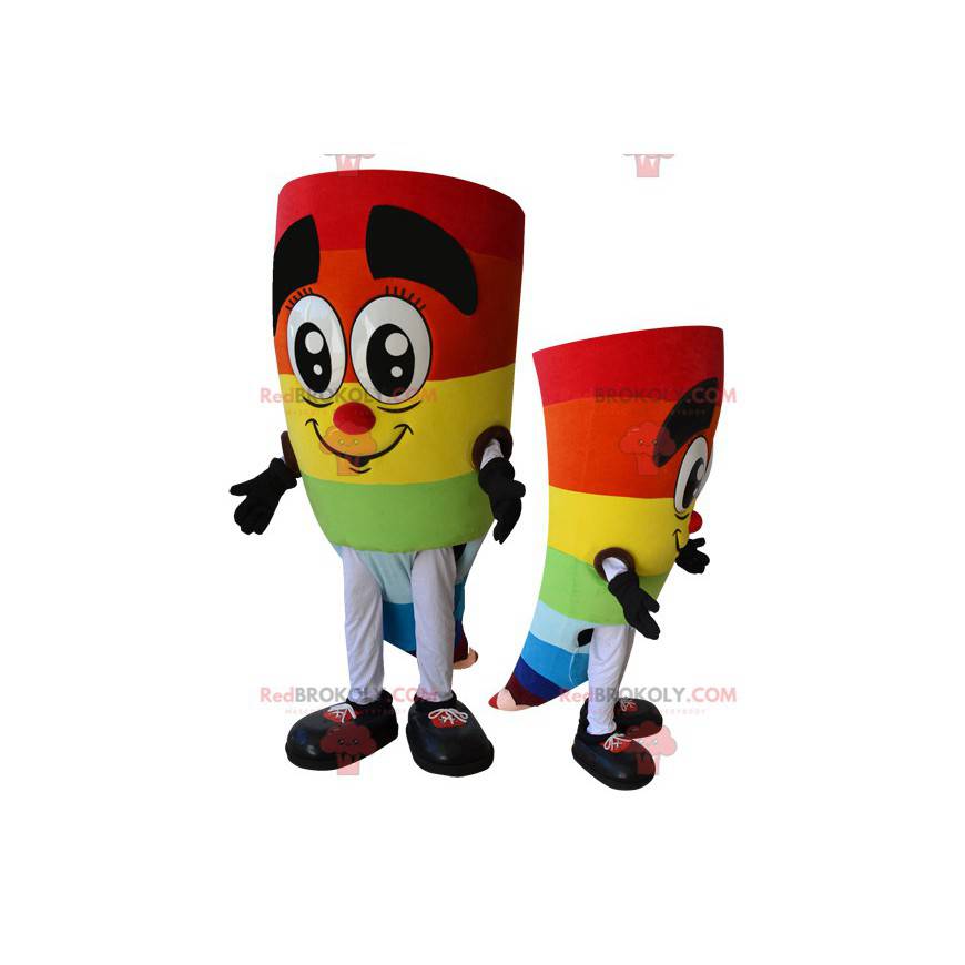 Mascote alegre e multicolorido do boneco de neve -