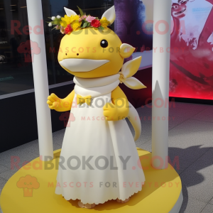 Gul Axolotls maskot kostume...