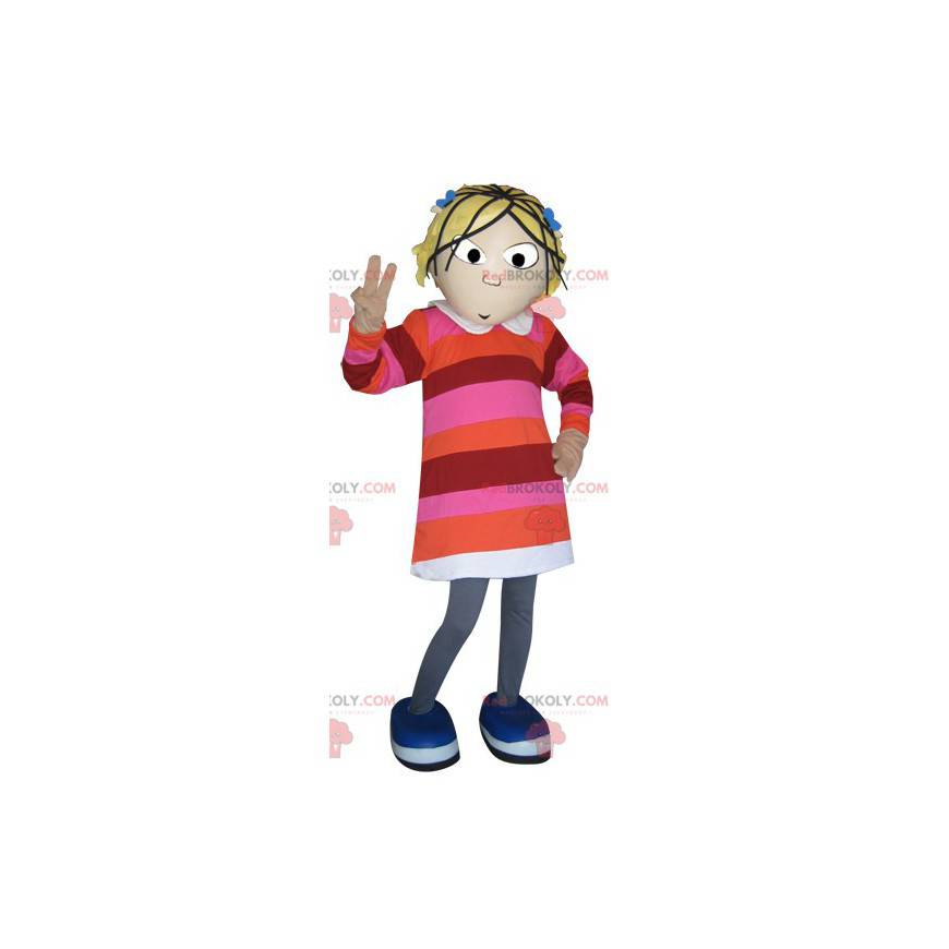 Mascot blonde girl dressed in a striped dress - Redbrokoly.com