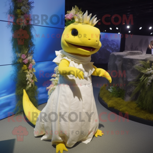 Gul Axolotls maskot kostume...