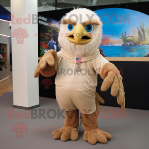 Beige Eagle mascot costume character dressed with a Playsuit and Scarves