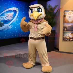 Beige Eagle mascot costume character dressed with a Playsuit and Scarves