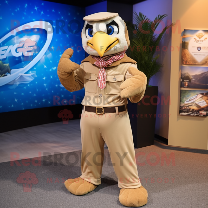 Beige Eagle mascot costume character dressed with a Playsuit and Scarves Beige Eagle mascot costume character dressed with a Playsuit and Scarves
