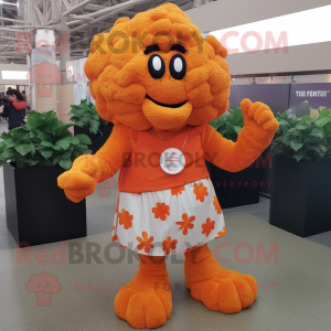 Orange Cauliflower mascot costume character dressed with a Midi Dress and Bracelets