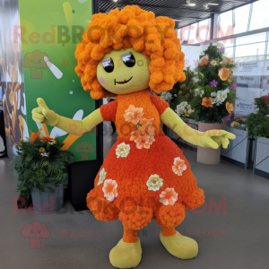 Orange Cauliflower mascot costume character dressed with a Midi Dress and Bracelets