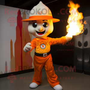 Orange Fire Eater mascot costume character dressed with a Graphic Tee and Caps