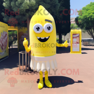 Lemon Yellow Ice Cream mascot costume character dressed with a Pencil Skirt and Bracelets