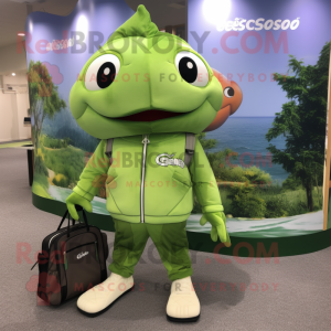 Olive Goldfish mascot costume character dressed with a Joggers and Handbags