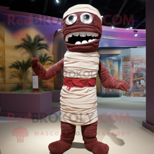 Maroon Mummy mascot costume character dressed with a Bikini and Bow ties