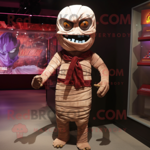 Maroon Mummy mascot costume character dressed with a Bikini and Bow ties