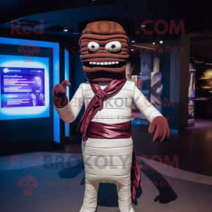 Maroon Mummy mascot costume character dressed with a Bikini and Bow ties