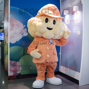 Peach Cauliflower mascot costume character dressed with a Romper and Hat pins