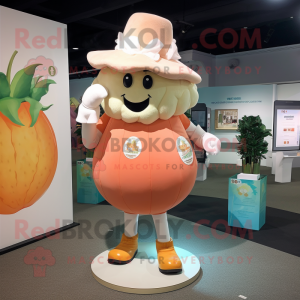 Peach Cauliflower mascot costume character dressed with a Romper and Hat pins