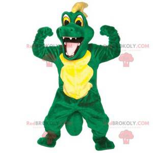 Mascote crocodilo verde e amarelo