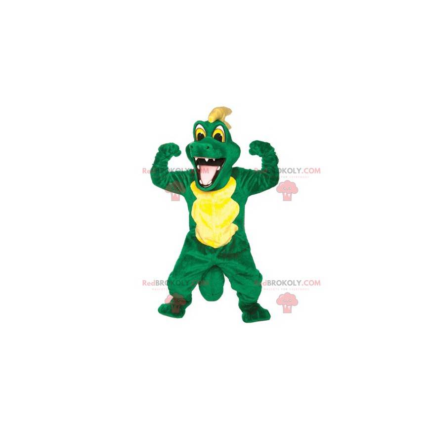 Grön och gul krokodilmaskot - Redbrokoly.com