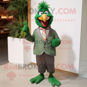 Forest Green Tandoori Chicken mascot costume character dressed with a Chinos and Tie pins