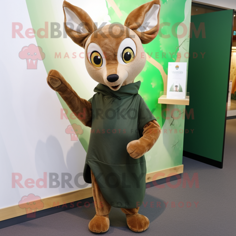 Olive Roe Deer mascot costume character dressed with a Dungarees and Shawls