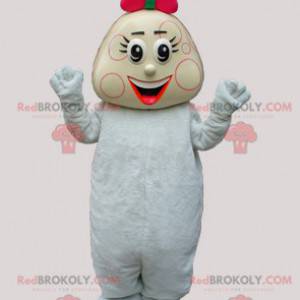 Babymeisje mascotte in witte babygros en een vlinderdas -