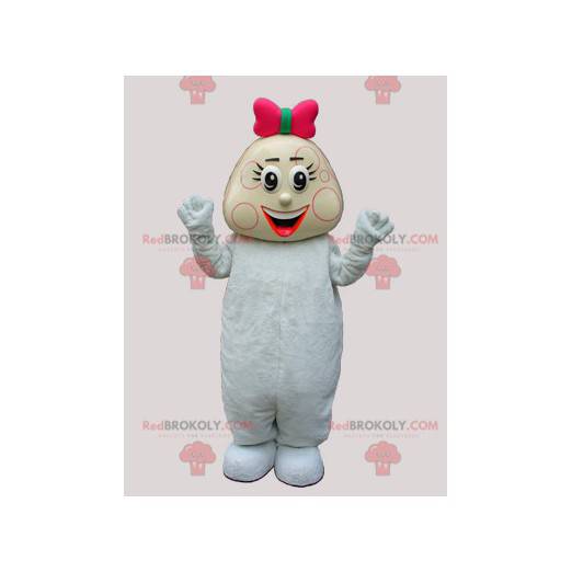 Maskot holčička v bílých babygros a motýlek - Redbrokoly.com