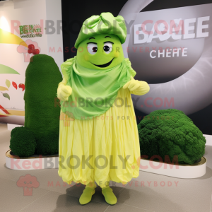 Lime Green Cabbage mascot costume character dressed with a Wrap Dress and Beanies