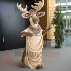 Tan Elk mascot costume character dressed with a Evening Gown and Hats