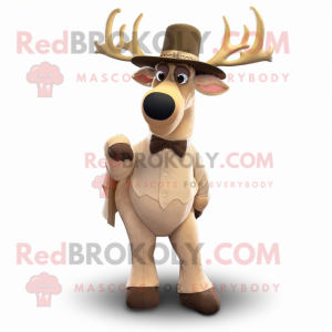 Tan Elk mascot costume character dressed with a Evening Gown and Hats