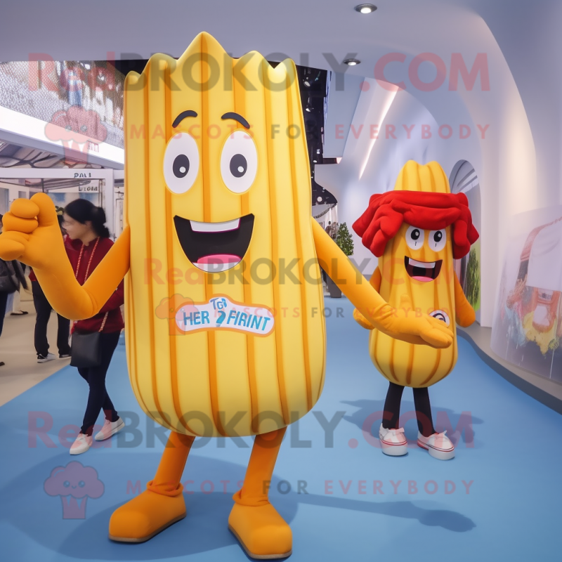 nan French Fries mascot costume character dressed with a Playsuit and Messenger bags