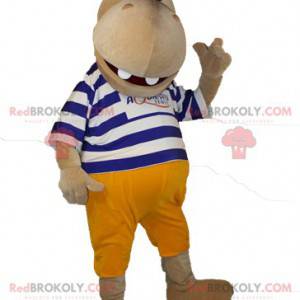 Bruin nijlpaard mascotte in gestreepte trui - Redbrokoly.com