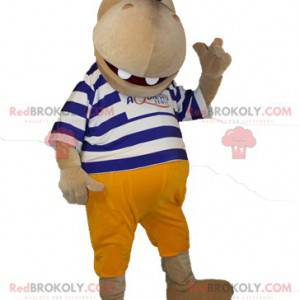 Mascote hipopótamo marrom em suéter listrado - Redbrokoly.com