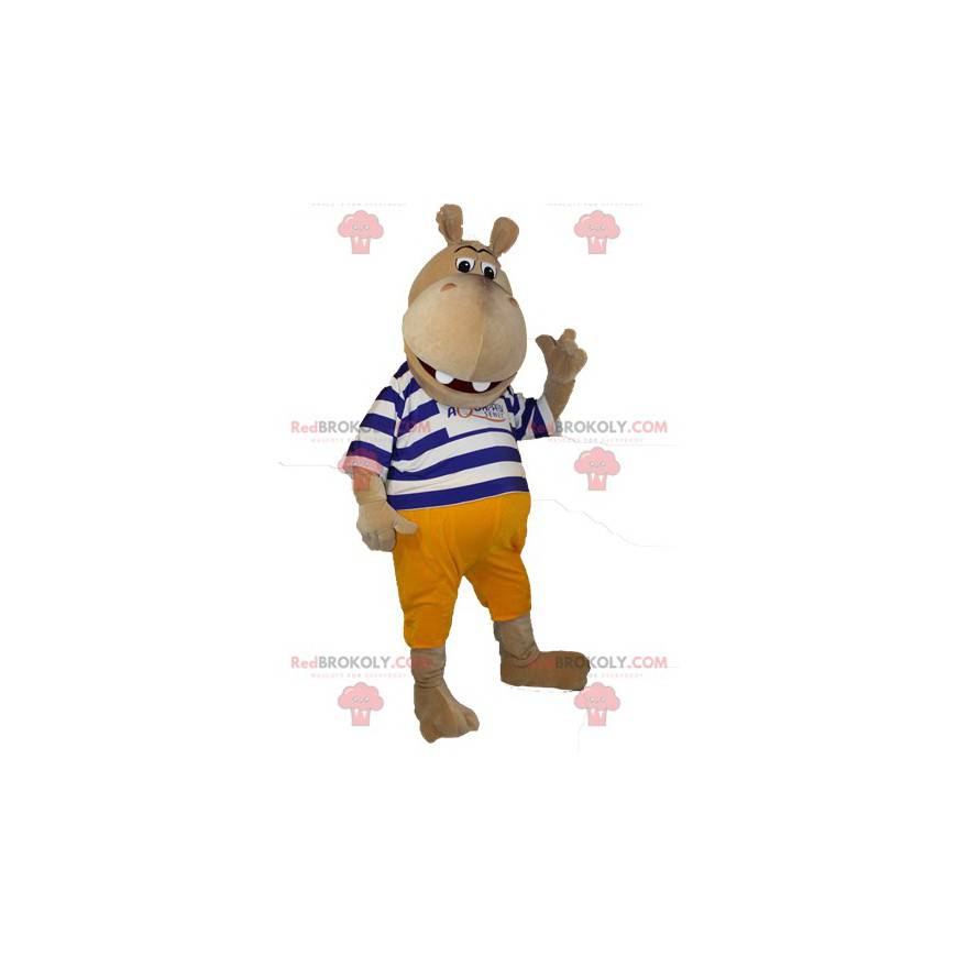 Brown hippopotamus mascot in striped sweater - Redbrokoly.com