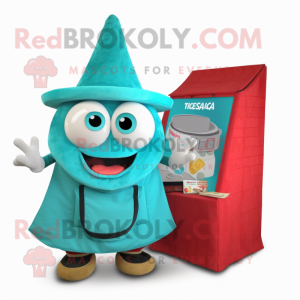 Turquoise Tacos mascot costume character dressed with a V-Neck Tee and Wallets