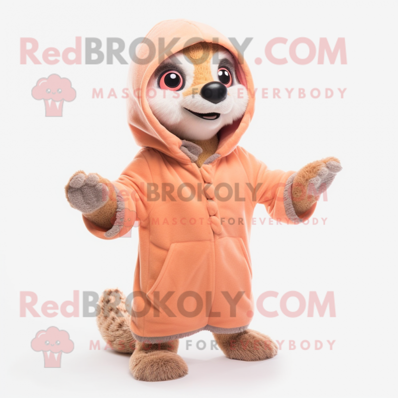 Peach Meerkat mascot costume character dressed with a Parka and Gloves Peach Meerkat mascot costume character dressed with a Parka and Gloves