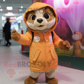 Peach Meerkat mascot costume character dressed with a Parka and Gloves