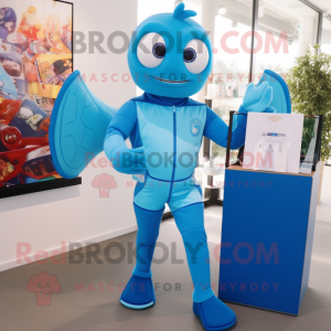 Sky Blue Acrobat mascot costume character dressed with a Turtleneck and Wallets