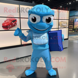 Sky Blue Acrobat mascot costume character dressed with a Turtleneck and Wallets