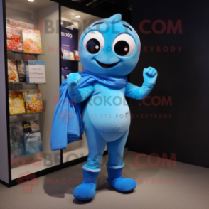 Sky Blue Acrobat mascot costume character dressed with a Turtleneck and Wallets