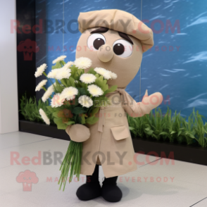 Beige Bouquet Of Flowers mascot costume character dressed with a Coat and Beanies